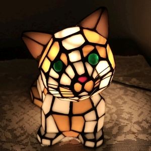 Dale Tiffany Corded Stained Glass Cat Lamp Night Lighting kids Night Light